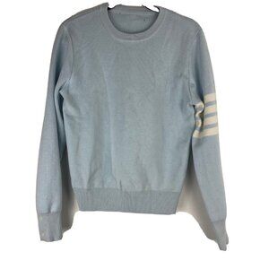 Chicyou Womens Pullover Sweatshirt Size L Blue Knit Four Stripe Lounge